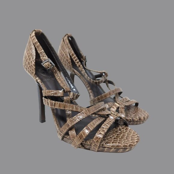 Tory Burch Shoes - Tory Burch High Heels 6 Brown Strappy Open Toe Croc Embossed Leather